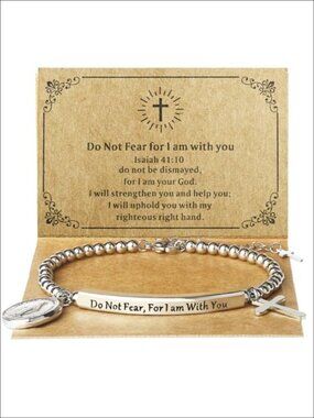 Stainless Steel Cross Charm Bracelet Christian Scripture Adjustable